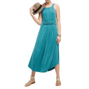 Anthropologie MAEVE Azores Pleated Wrap Waist Halter Dress Teal Boho 53” Maxi
